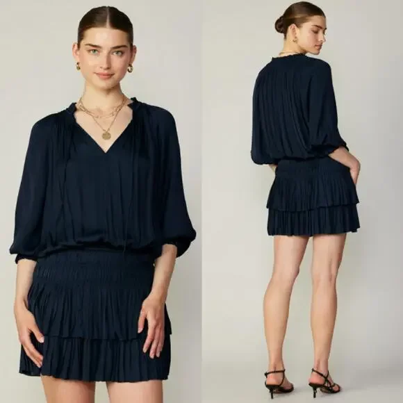 Current Air | Dark Navy Aurelie Pleated Mini Dress MSRP$148 - Picture 1 of 10